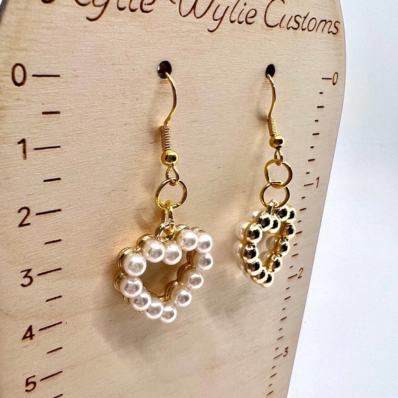 Beaded Heart Earrings - Valentines Day Earrings - Faux Pearl Earrings - Picture 8 of 10